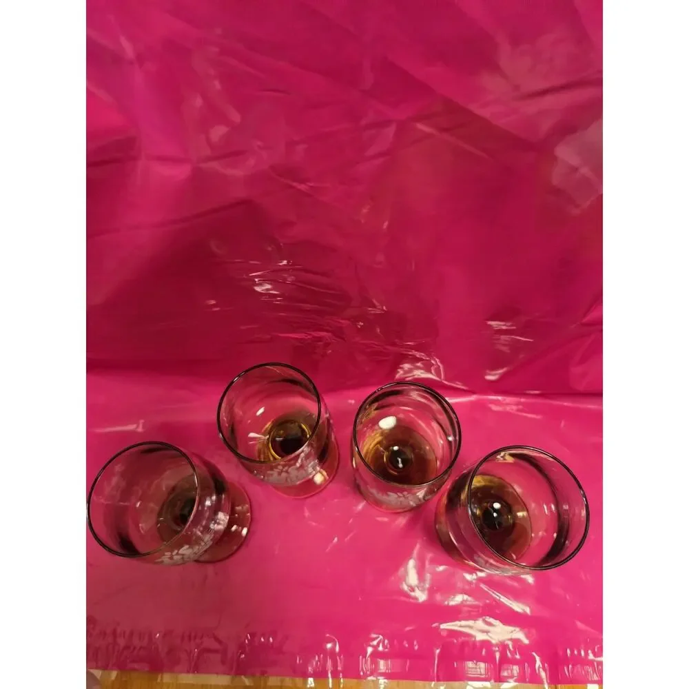 Vintage PFALTZGRAFF VILLAGE Set of 4 Brown Etched 6 oz WINE GLASSES 5 1/4